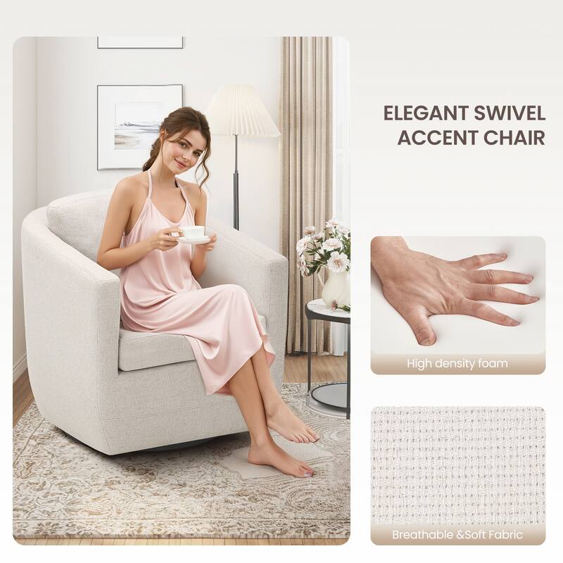 Velvet Barrel Swivel Chair - Round Bouclé Accent with Brass Base, Ready-to-Use for Living Rooms & Reading Corners