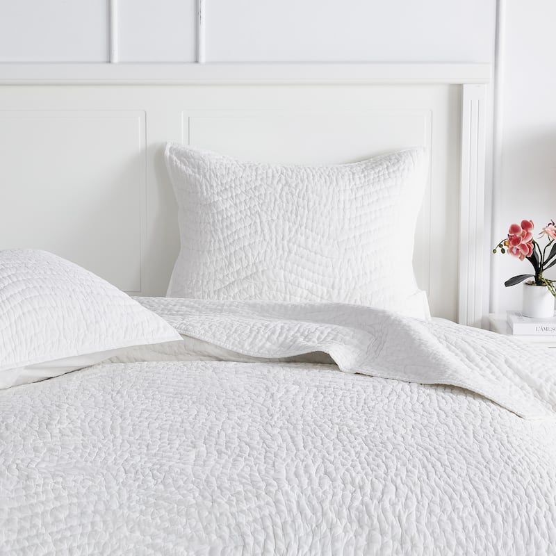 Handstitch Cotton Voile Quilt Set - White - King - 3 Piece