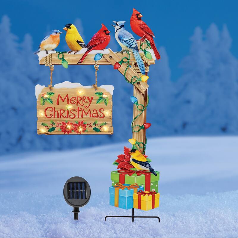 Solar Powered Merry Christmas Birds Garden Stake - Brown - 13.5 x 27.5 x 0.25 - Brown - 13.5 x 27.5 x 0.25 - Christmas Decoration Stakes - overstock.com/bedbathandbeyond.com