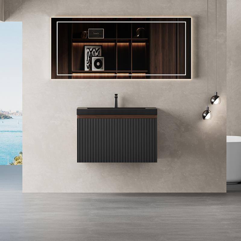 ABRUZZO Floating Vanity with Integrated Top Sink Soft-Close Wall-Mount Bathroom Cabinet