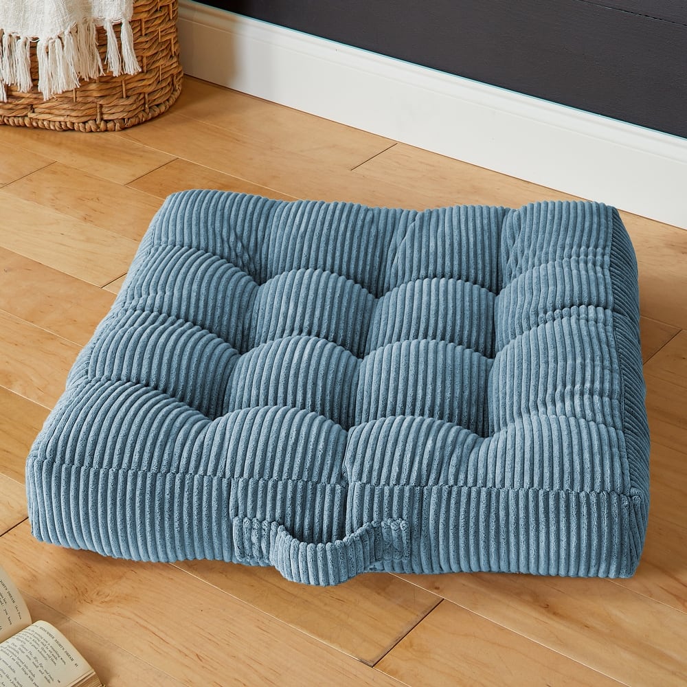 Sorra Home Indoor Soft Corduroy Tufted Square Floor Pillow with Handle