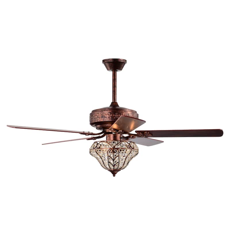 Luella 52 Inch Antique Copper Finish Ceiling Fan Crystal 3 Light with Remote