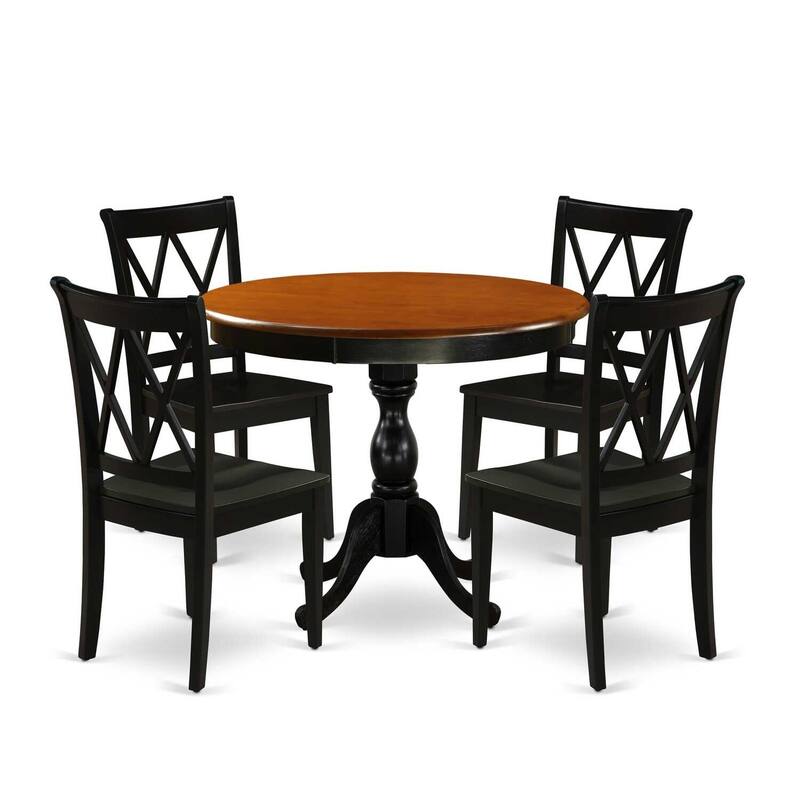 HomeStock 5-Piece Black and Cherry Finish Solid Wood Top Dining table with 4 Chairs with Cross Back