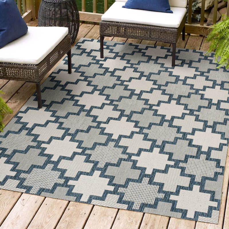 JONATHAN Y Lior Modern Geometric Tile Pattern Salmon/Cream Indoor/Outdoor Area Rug