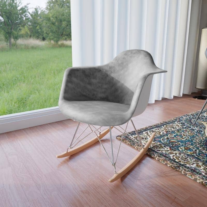 Wilson Contemporary Modern Velvet Rocker Chair - Nursery Rocking Accent Chair for Home Living Room Bedroom Patio