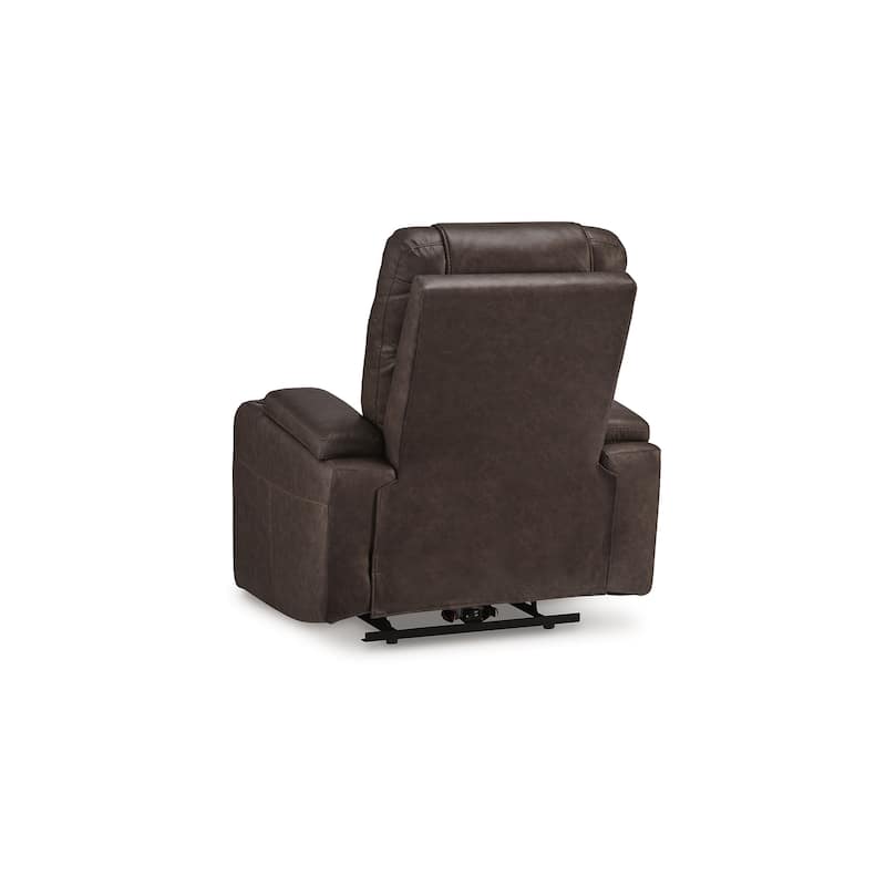 Scon Power Recliner Chair, 37 Inch, LED Light, Brown Faux Leather