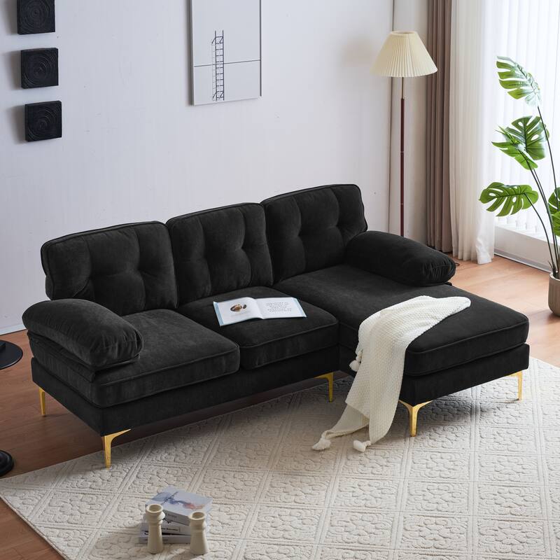 L Shaped Sectional Sofa with Chaise, Velvet Fabric Cloud Couch, Corner 3 Seater Sectional Sofa with Backrest & Armrests