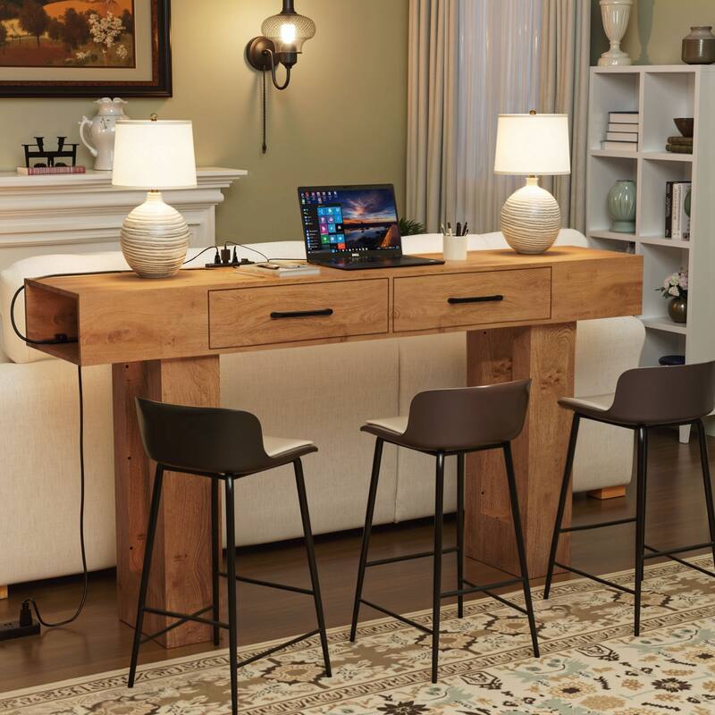 63-Inch Long Console Table, Wooden Rectangular Sofa Table Behind The Couch, Farmhouse Entryway Table for Entrance - Natural