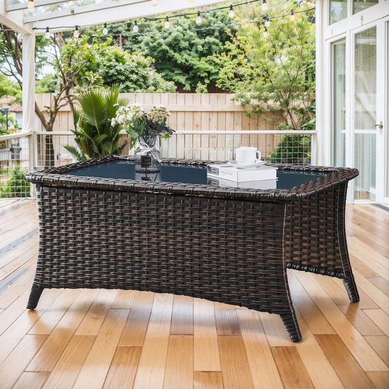 Elegant Wicker Outdoor Coffee Table with Storage - Coffee Table - Brown