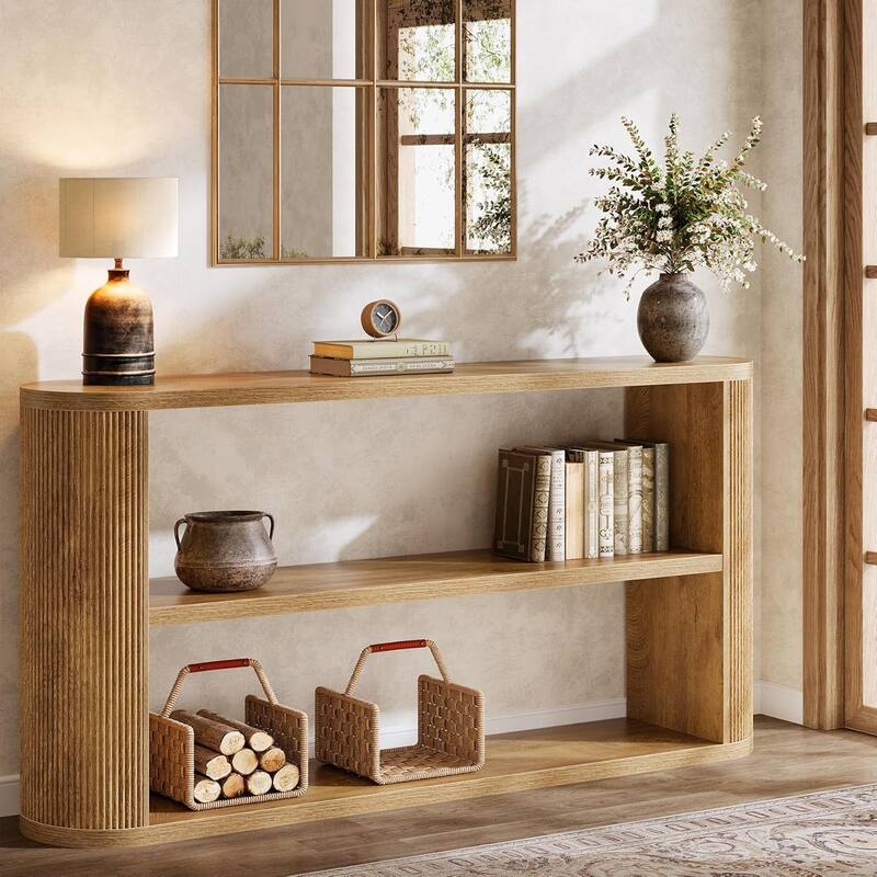 Farmhouse Entryway Table with 3-Tier Open Shelve for Living Room, Hallway