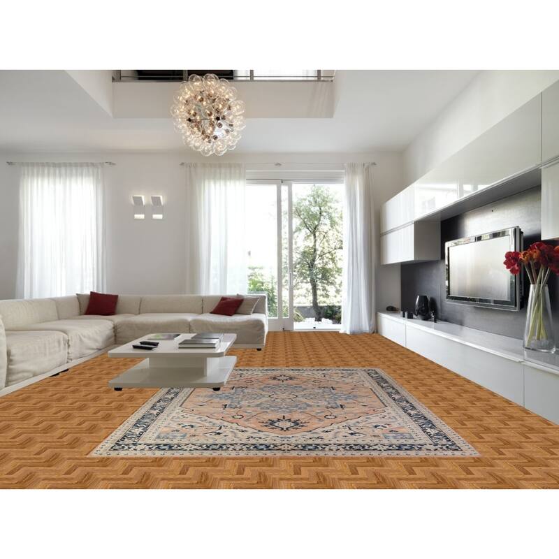 Orange Vegetable Dye Heriz Serapi Rug Hand-Knotted Wool Carpet - 8'11"x 11'11"