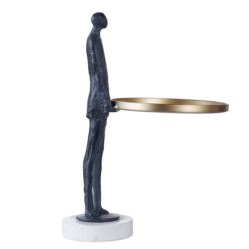 Dann Foley - Figural Sculpture with Brass Tray - Midnight Blue Finish - Cast Iron Zinc