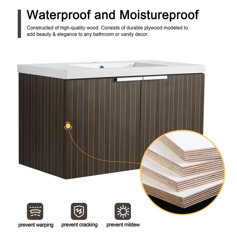 Malwee 24"/30"/36"/48" Bathroom Vanity with Sink, Floating Bathroom Vanity with Soft Close Door