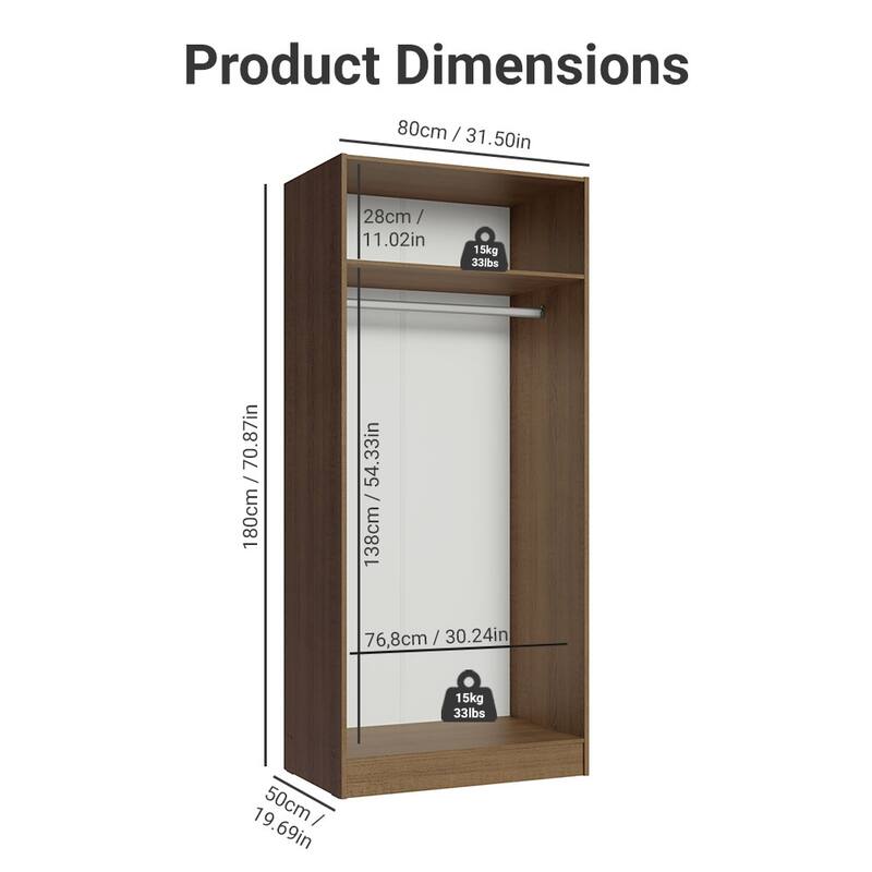 Madesa 2 Door Wardrobe Storage Cabinet with Ample Shelf 31"L