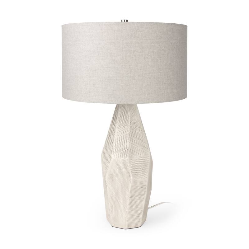 Piven Matte Black Textured Ceramic w/ Grey Shade Table Lamp - Cream