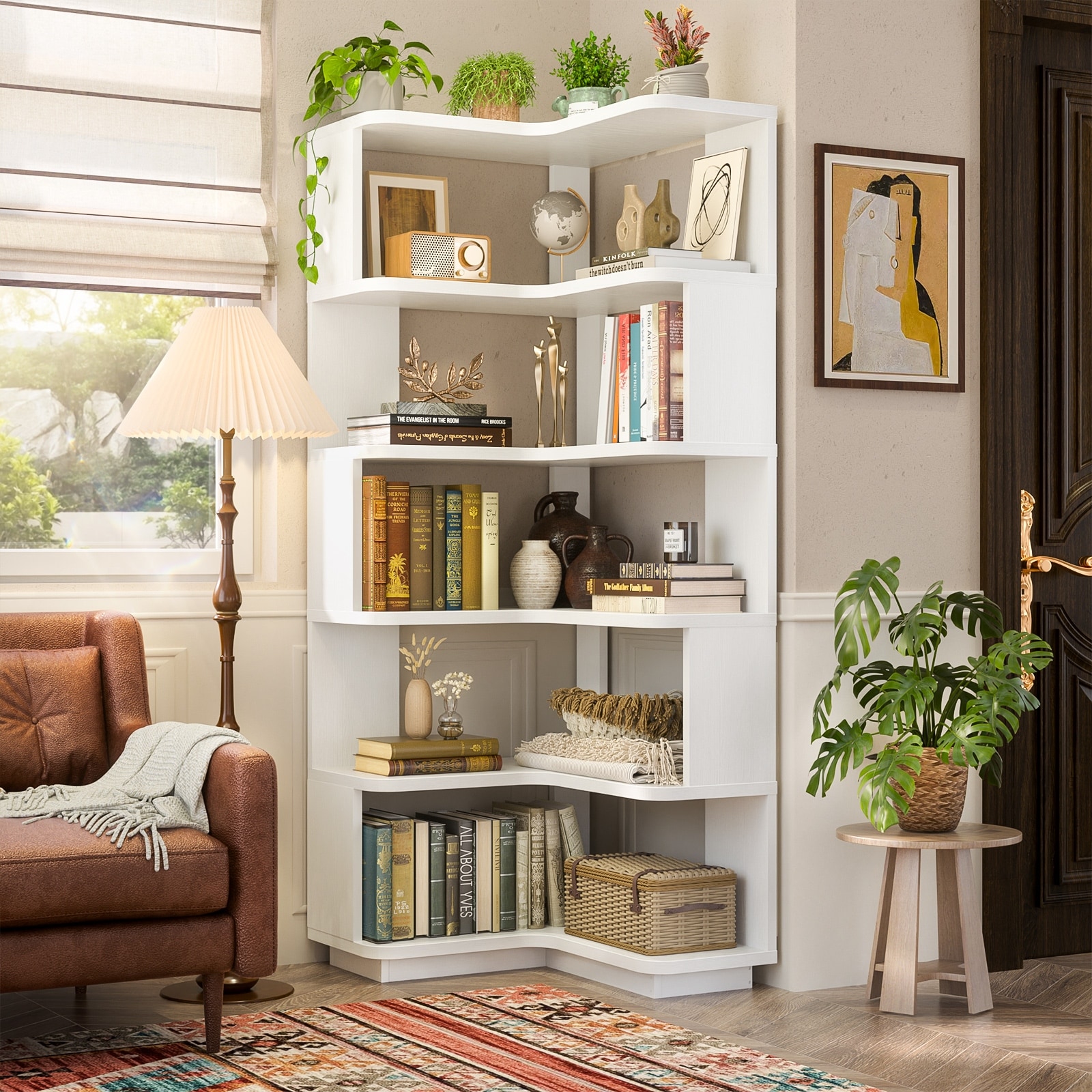5-Tier Corner Space Shelving Bookshelves, Freestanding Display