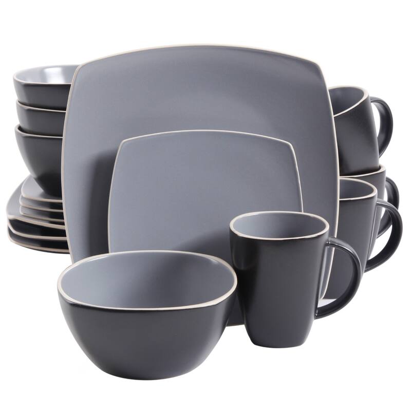 Gibson Soho Lounge Square 16pc Dinnerware Set - Matte Finish - Grey