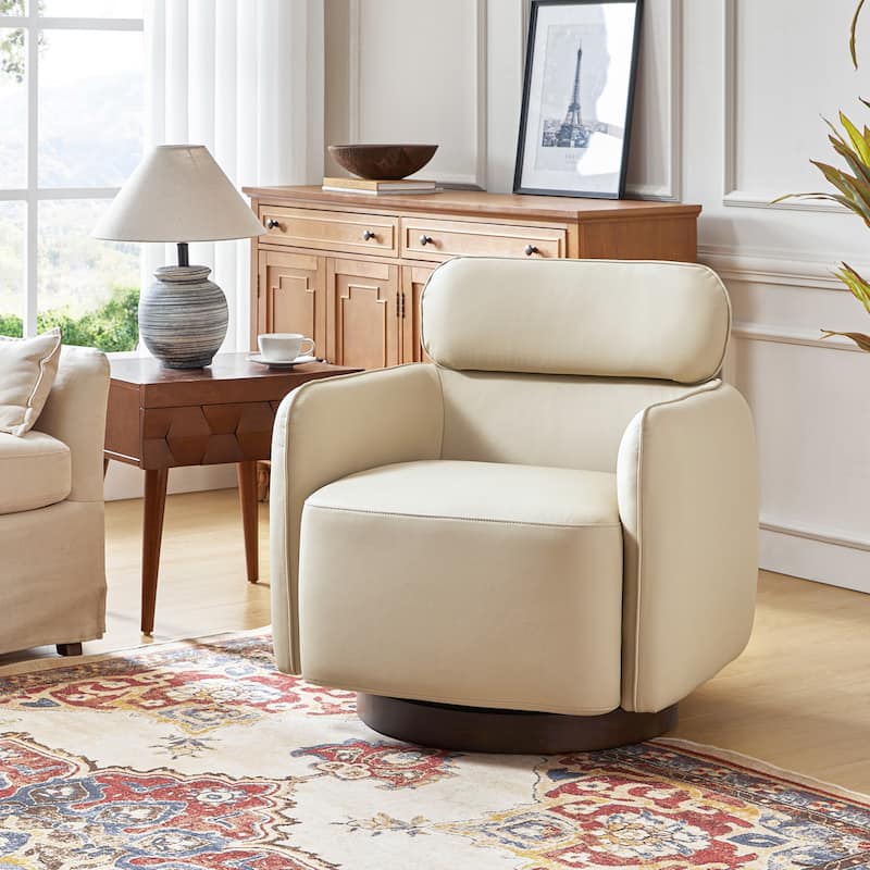 Raphael Modern Swivel Genuine Leather Barrel Chair - White