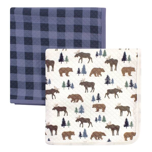 slide 1 of 1, Hudson Baby Infant Boy Quilted Multi-Purpose Swaddle, Receiving, Stroller Blanket, Moose Bear 2-Pack, One Size One Size - Moose Bear 2-Pack