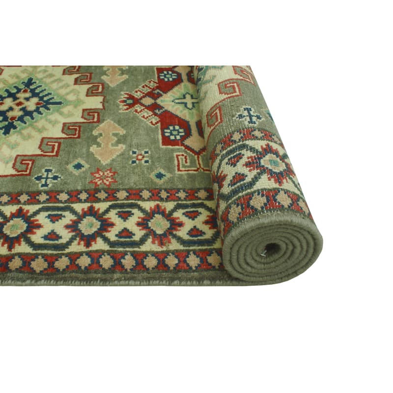 Noori Rug Kazak Viola Grey-Green/Ivory Runner - 2'9" x 9'6"