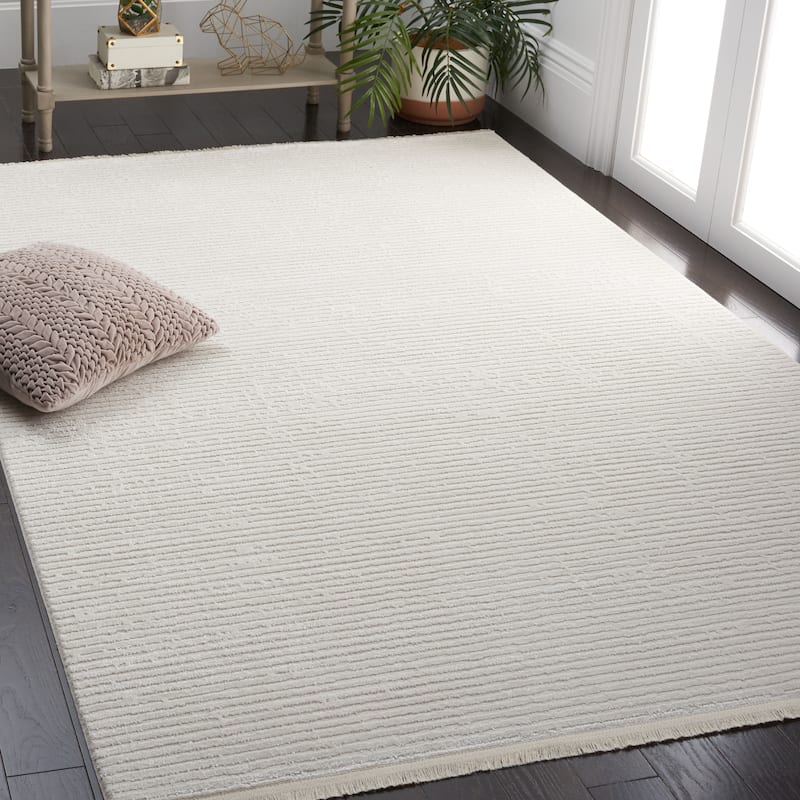 SAFAVIEH Whisper Cathalijne Contemporary Stripe Fringe Rug - 8' x 10' - Ivory