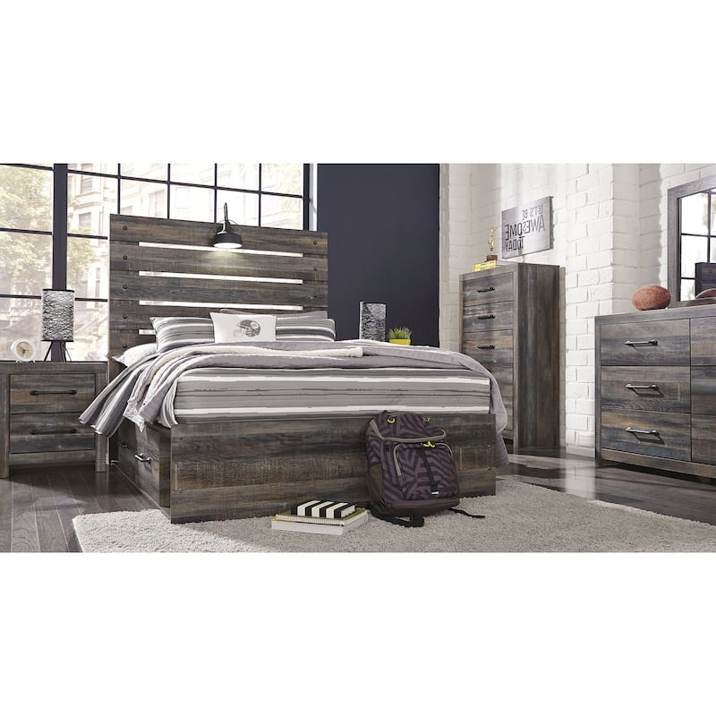 Drystan Rustic Brown Panel Bed with 2 Under Bed Storage Drawers
