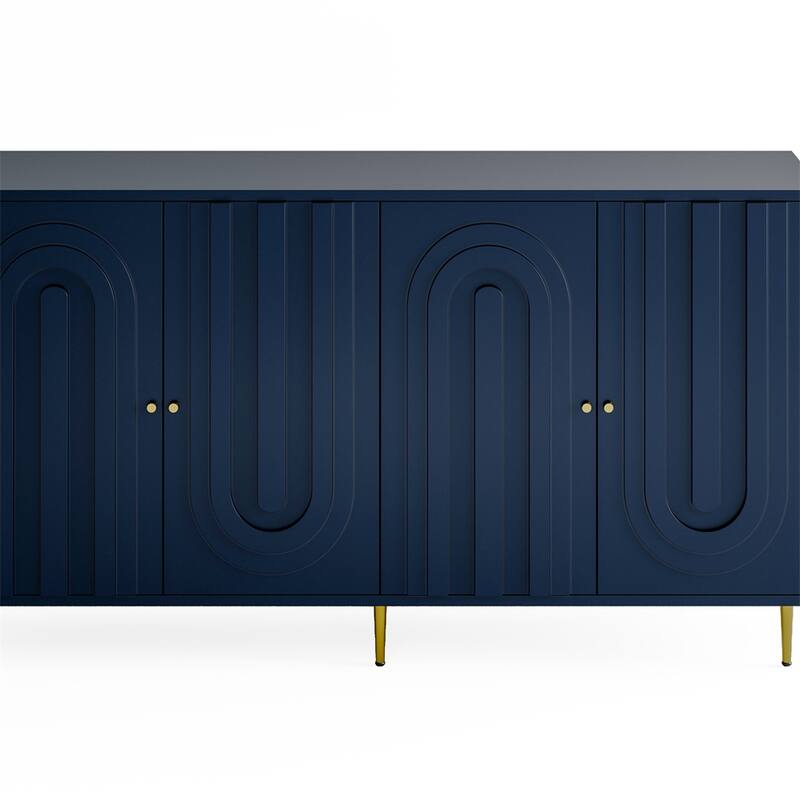 Modern Lacquered 4 Door Wooden Cabinet Sideboard Buffet Server Cabinet - Blue