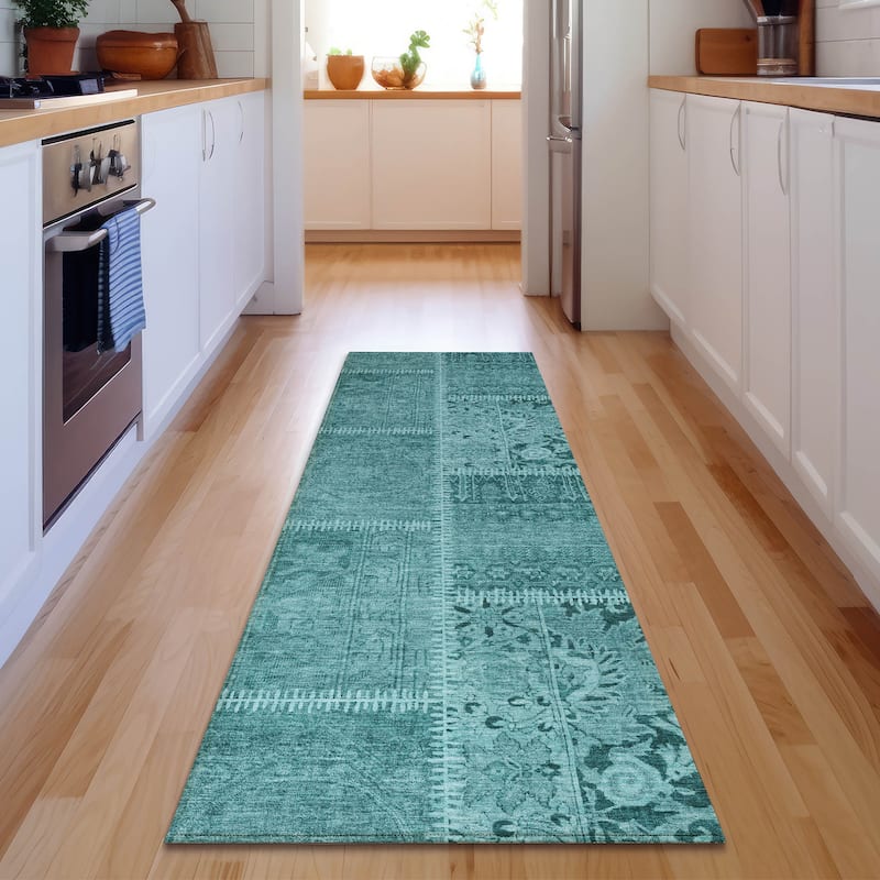 Premium Washable Super Soft Vintage Patchwork Mayfield Rug - Turquoise - 2' 3" x 7' 6" - Runner