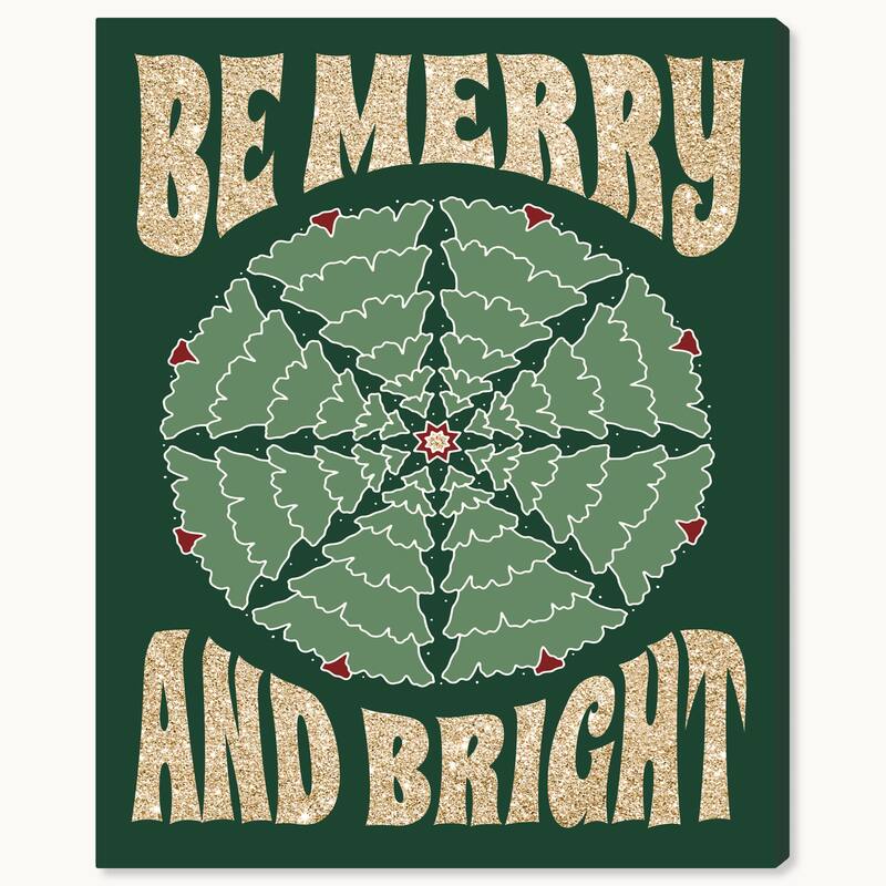 Wynwood Studio Canvas Holiday and Seasonal Merry and Bright Glitter Christmas Gold Glam Wall Art Canvas Print