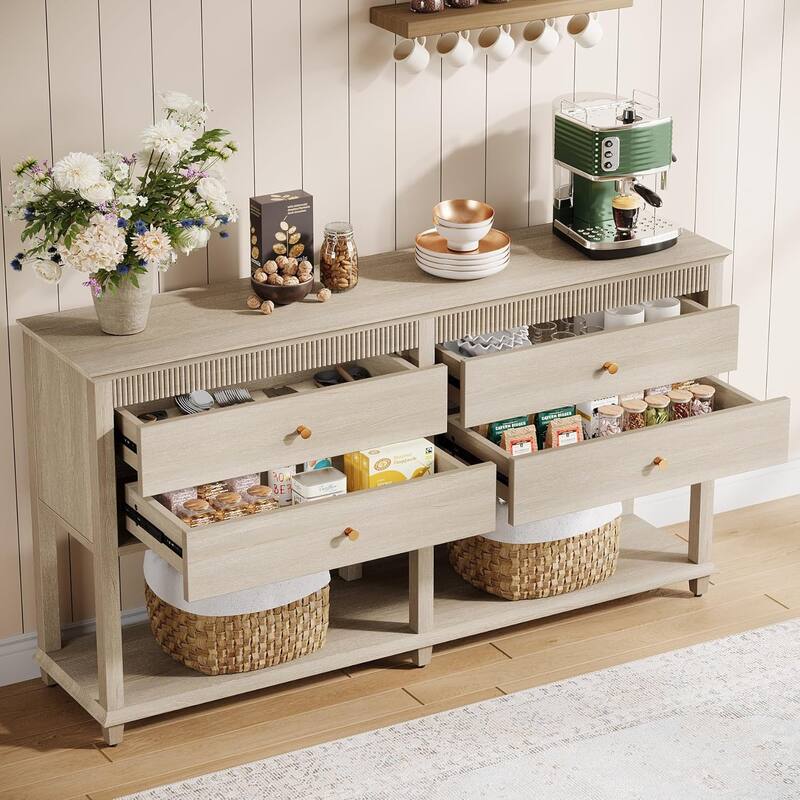 63 Inch Farmhouse Sideboard Buffet Cabinet with Storage and 2 Drawers - 63" W × 14.6" D × 33.5" H