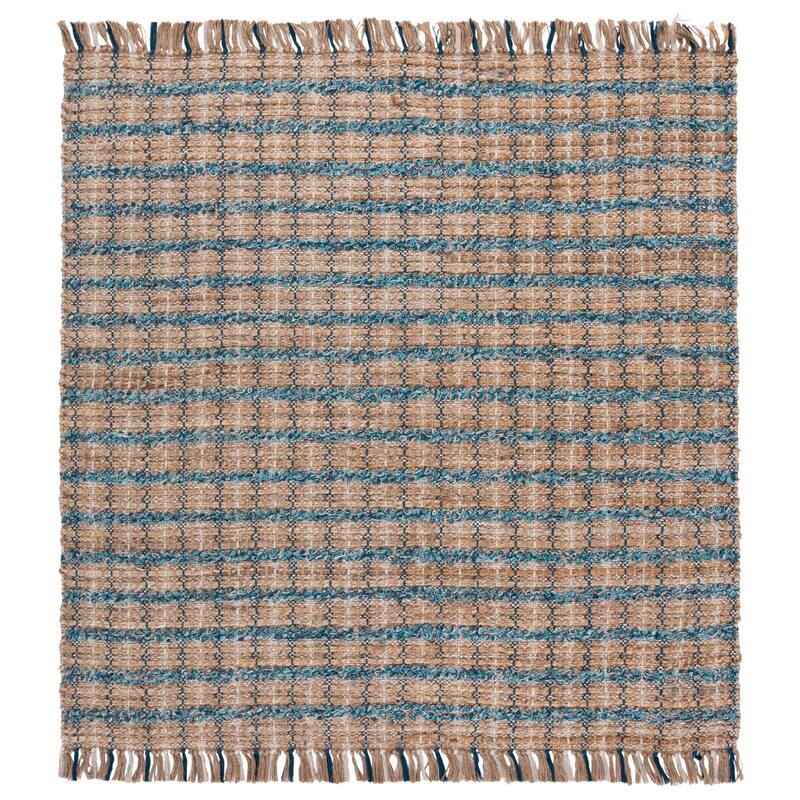 SAFAVIEH Hand-Woven Cape Cod Denine Modern & Contemporary Jute - 6' Square - Turquoise/Natural