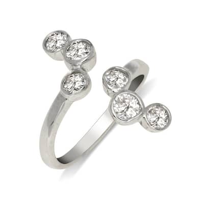 Curata Solid 925 Sterling Silver Elegant Waterfall Bypass Adjustable Cubic Zirconia Toe Ring (15mmx15mm)