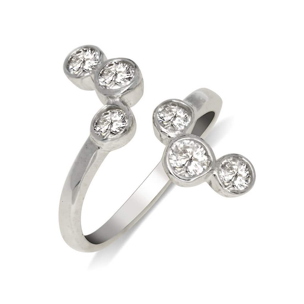 Curata Solid 925 Sterling Silver Elegant Waterfall Bypass Adjustable Cubic Zirconia Toe Ring (15mmx15mm)