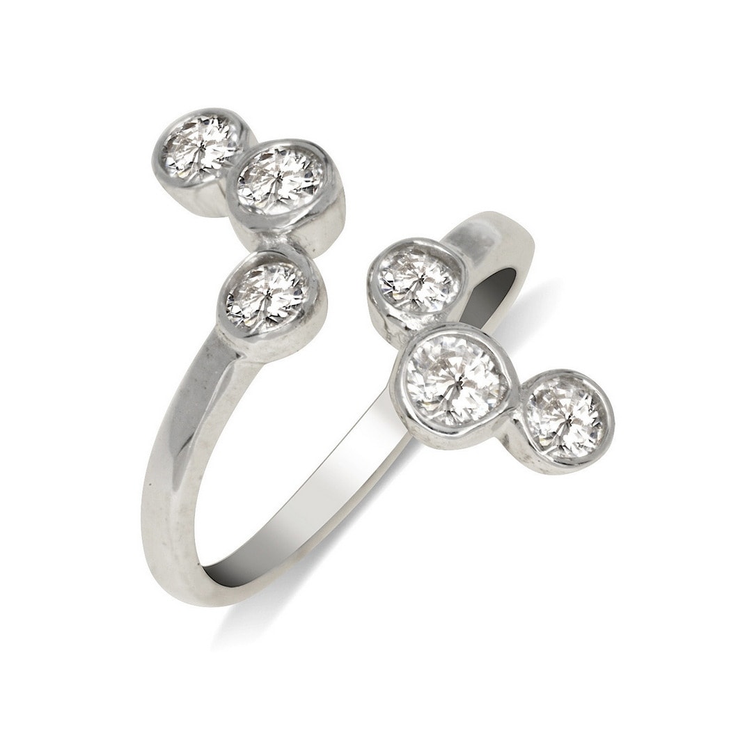 Curata Solid 925 Sterling Silver Waterfall Bypass Adjustable Cubic Zirconia Toe Ring