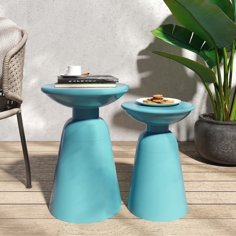 Roomfitters Serenita Outdoor Iron Side Tables with Flared Design, Accent Patio End Tables Set of 2