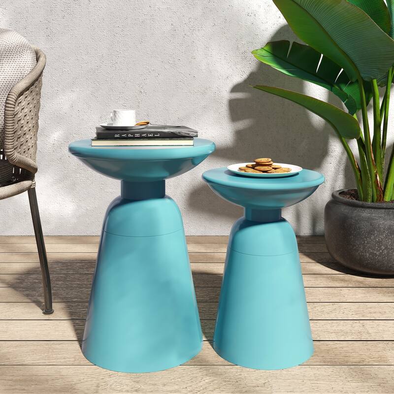 Serenita Outdoor Iron Side tables with Flared Design, Set of 2