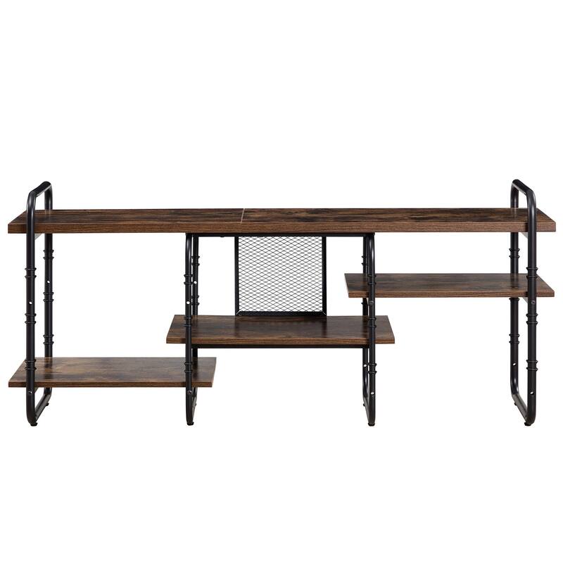 Entertainment Center TV Stand with 3-Tier Storage Shelves - 51.2" - Brown