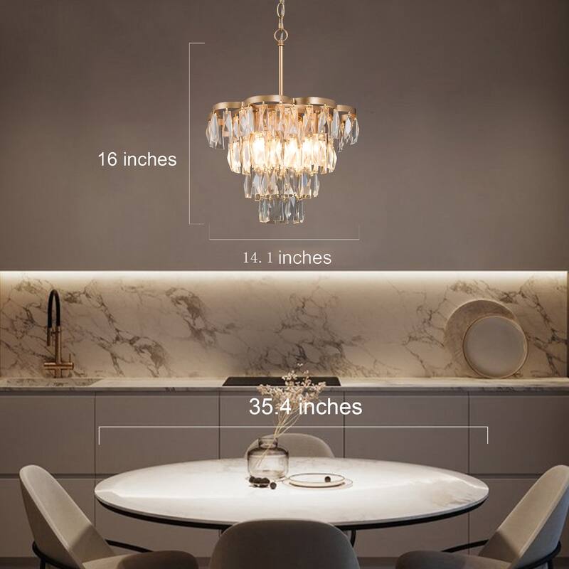 Holla 4-tier Modern Tiered Crystal Pendant Light 4-light LED Dimmable Wagon Wheel Chandelier - D14.1'' * H80''