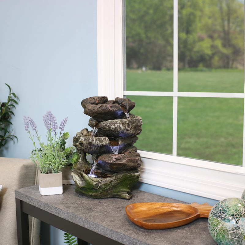 Sunnydaze 5 Step Rock Falls Tabletop Indoor Fountain with LED Lights - 14-Inch - 14-In