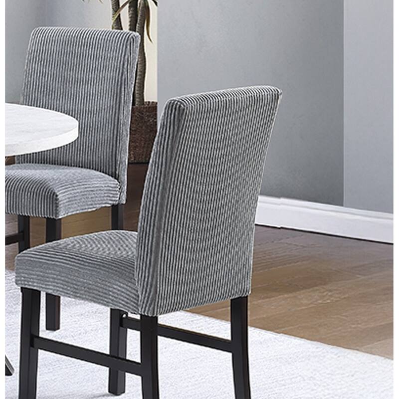 Modern Elegant 5pc Dining Set Fog Corduroy Chairs White Top Table w Lower Shelf Kitchen Dining Room
