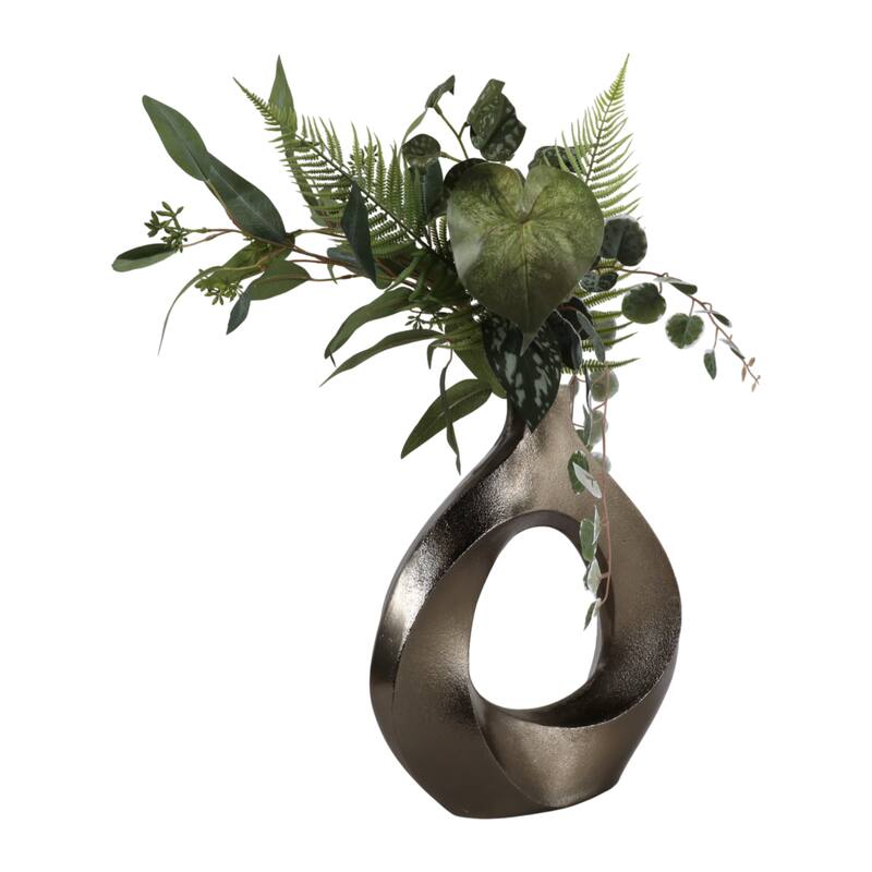Artistic Metal Swirl Vase with Cut Out Center - Sculptural Flower Vase