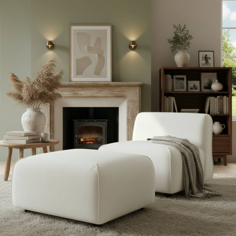 Christopher Knight Home - Marcella Modern 2-Piece Set Plush Upholstered Curved Padded Back Accent Chair and Footrest Ottoman - Beige