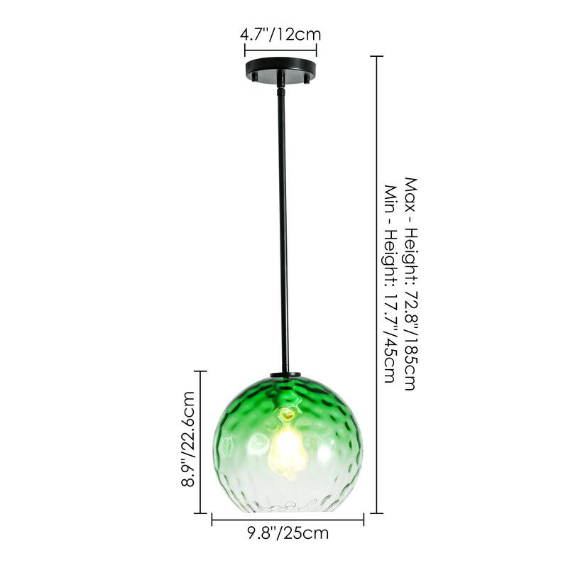1-Light Modern Gold/Black Metal Hanging Pendant with Green Hammer Textured Glass Shade for Kitchen Island, Living room