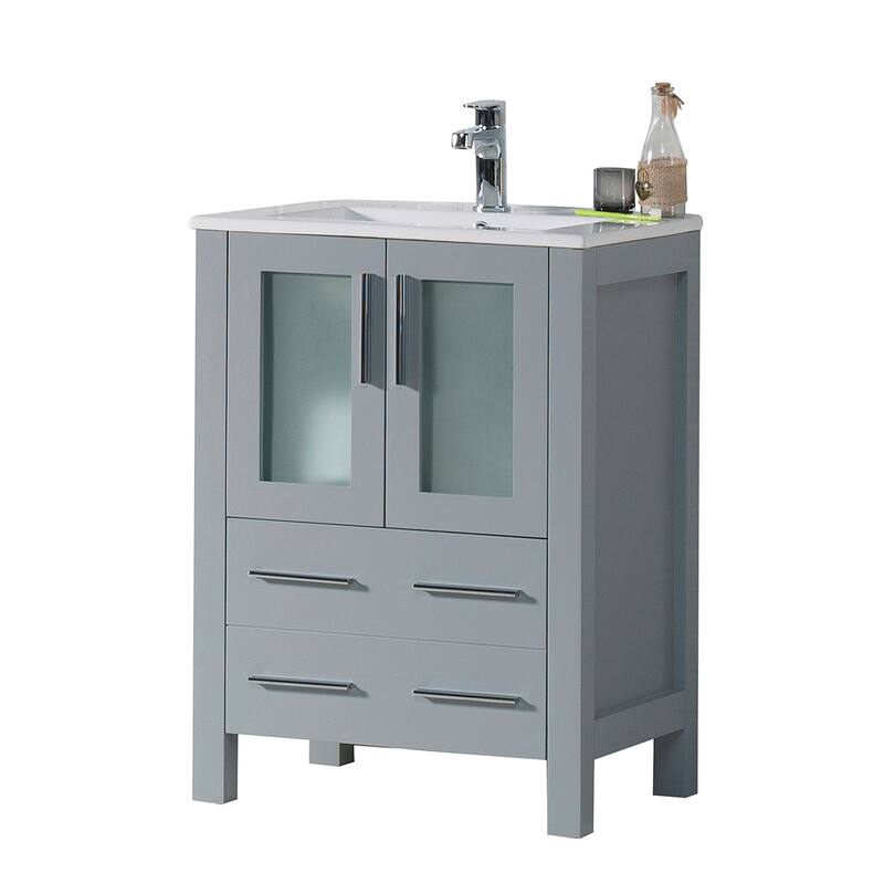 Blossom Solid Wood Double Bathroom Vanity w/ Ceramic Sink & Base - 24 Inch - Metal Grey