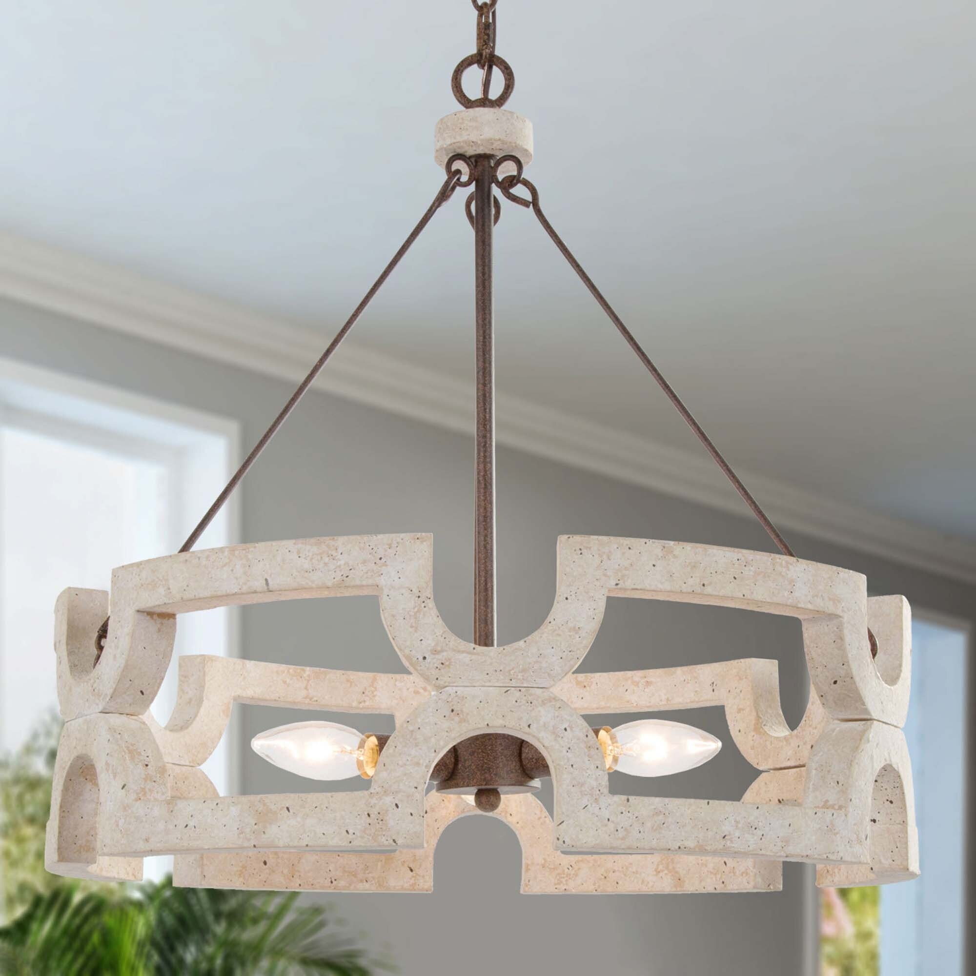 French Country 3 Light White Wood Chandeliers Drum Ceiling Pendant Lighting For Living Room W 19 5 X H 21 Overstock 31684029