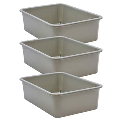 Teacher Created Resources Gray Large Plastic Storage Bin, Pack of 3
