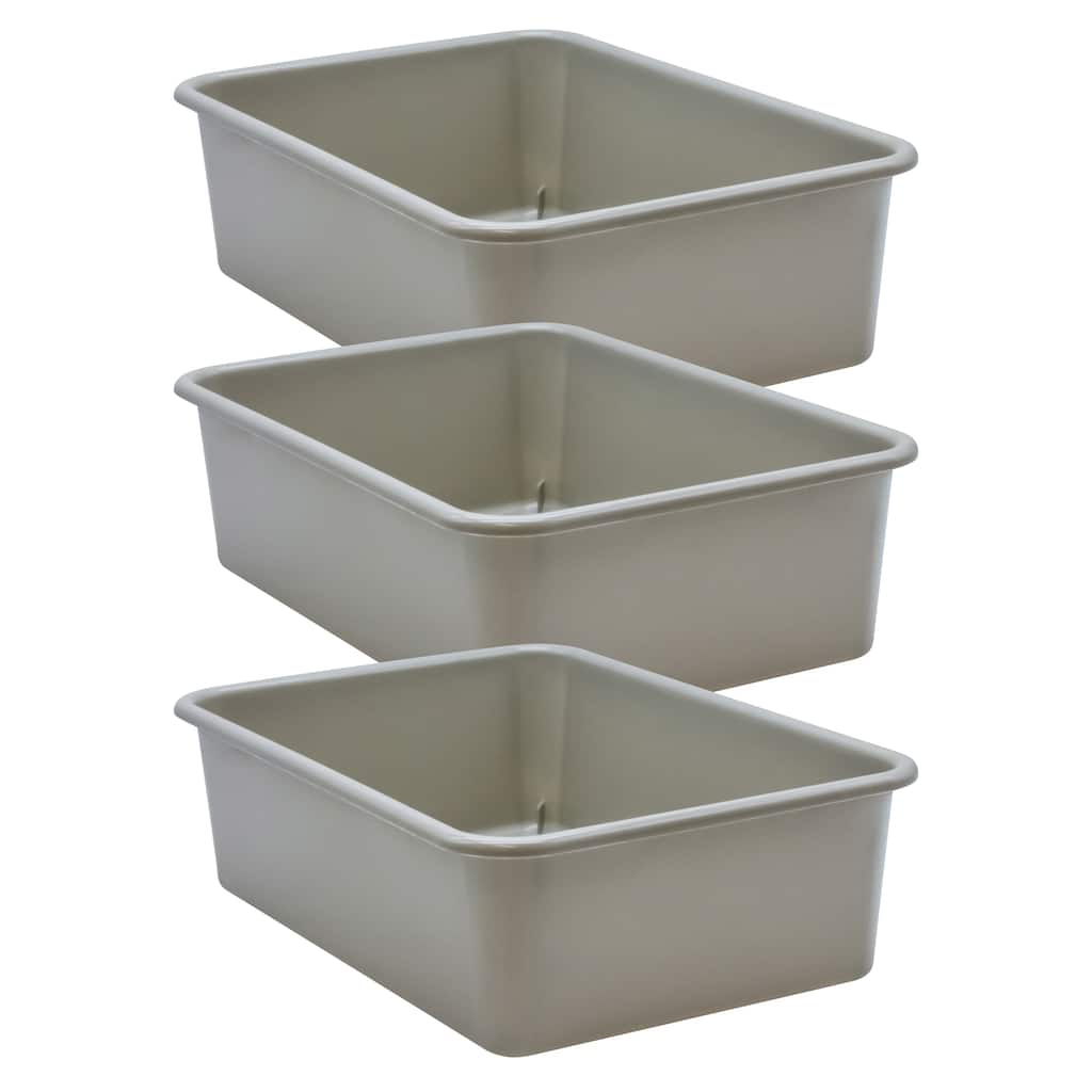 Teacher Created Resources Gray Large Plastic Storage Bin, Pack of 3