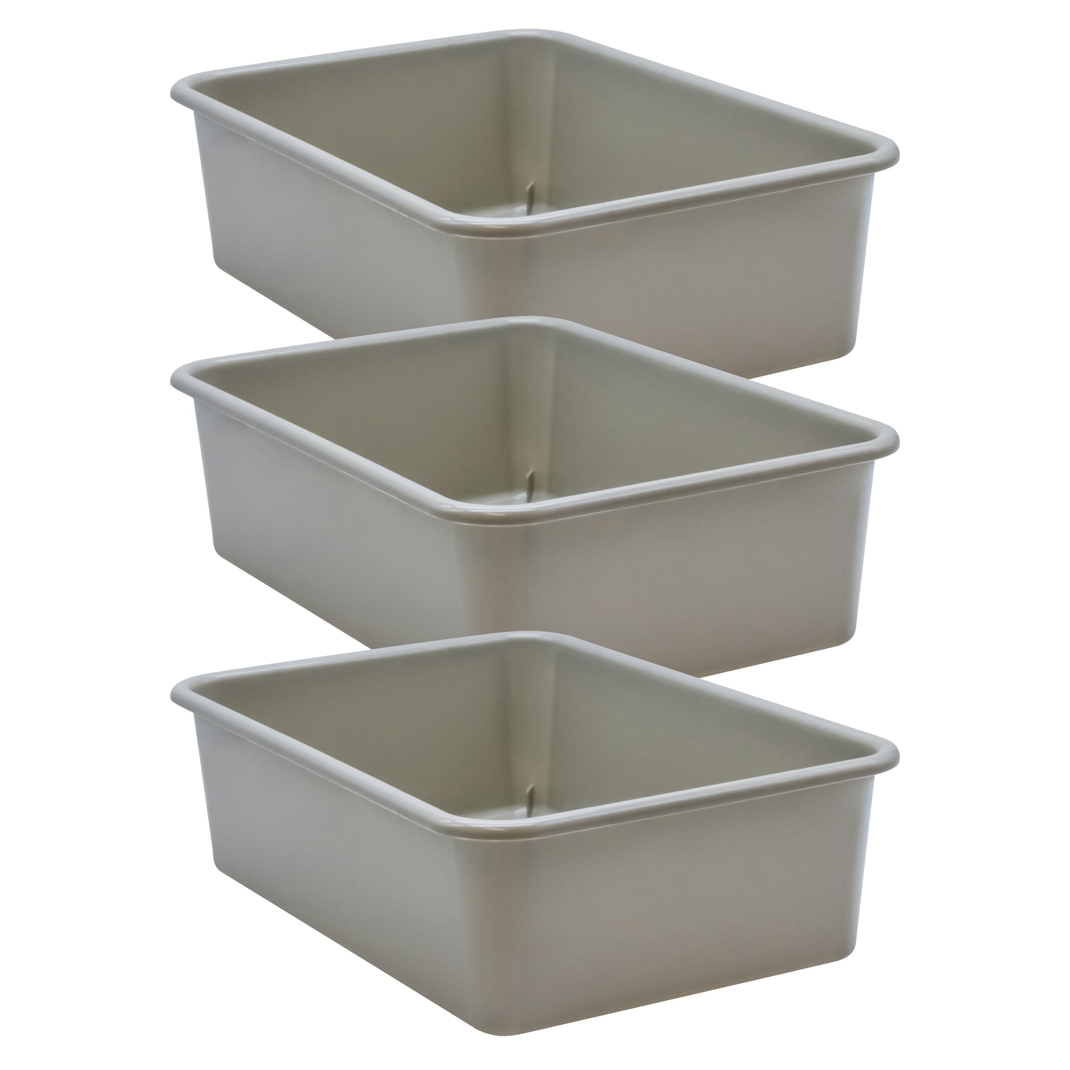 Teacher Created Resources Gray Large Plastic Storage Bin, Pack of 3
