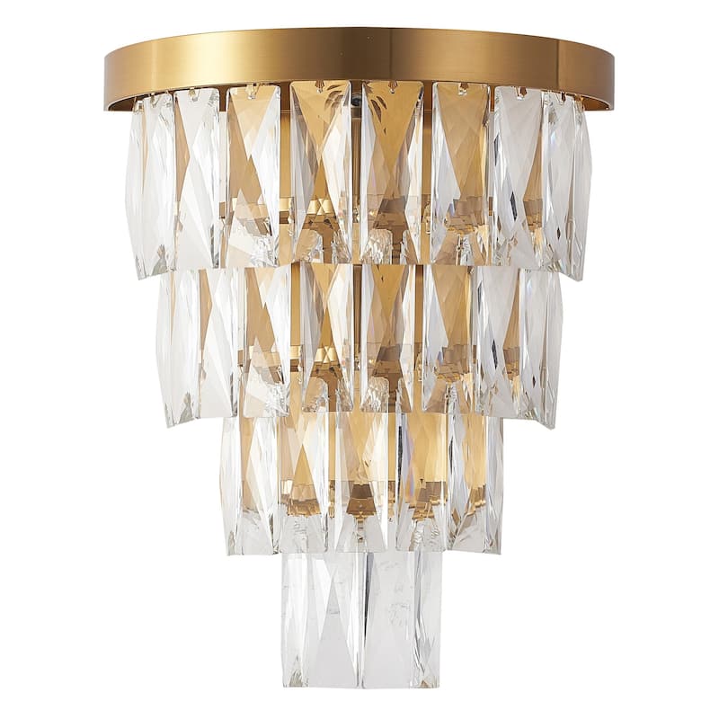 3 Light Brass Wall Sconce With Clear Crystal Accents