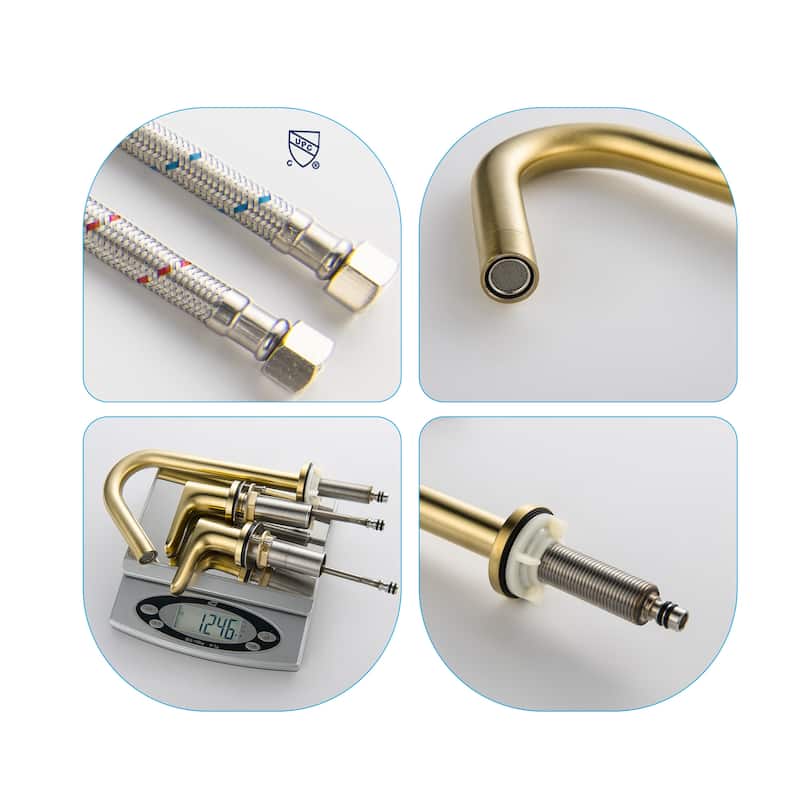 Luxury Bathroom Faucet Widespread with 2 Long Handles in Brushed Gold